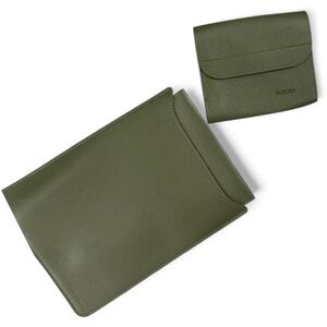 TAIKESEN OLIVE GREEN LEATHER STYLE LAPTOP COVER SLEEVE matching accessory pouch